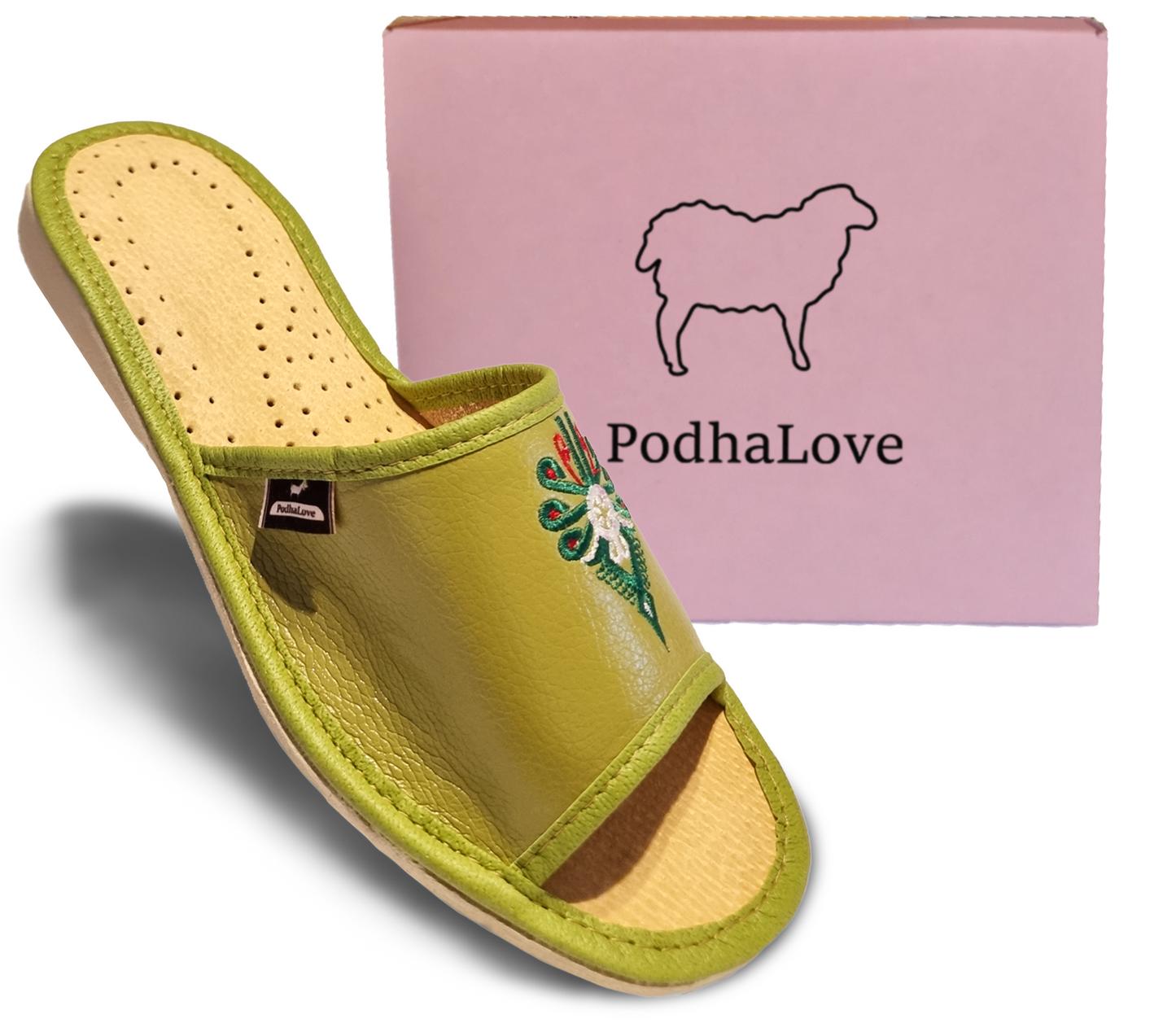 Podhalove Women's Slippers, Highlander Leather Flip-Flops, Ciapy Laczki