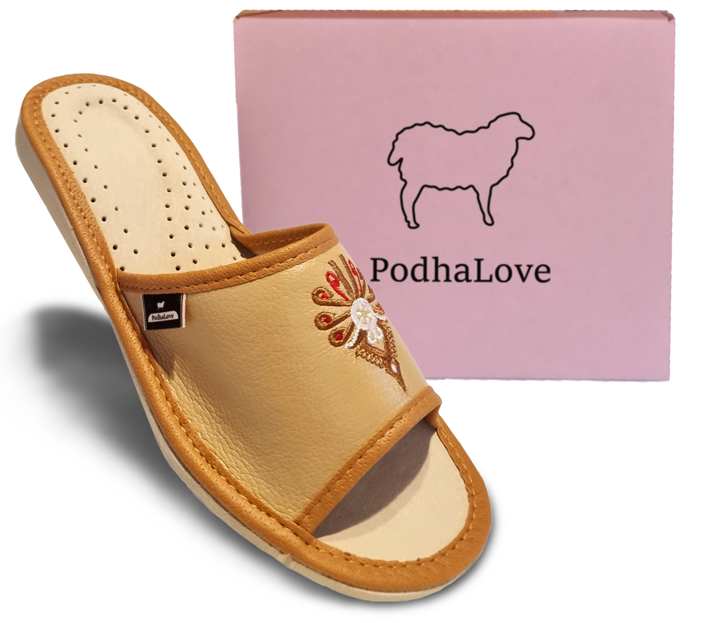 Podhalove Women's Slippers, Highlander Leather Flip-Flops, Ciapy Laczki