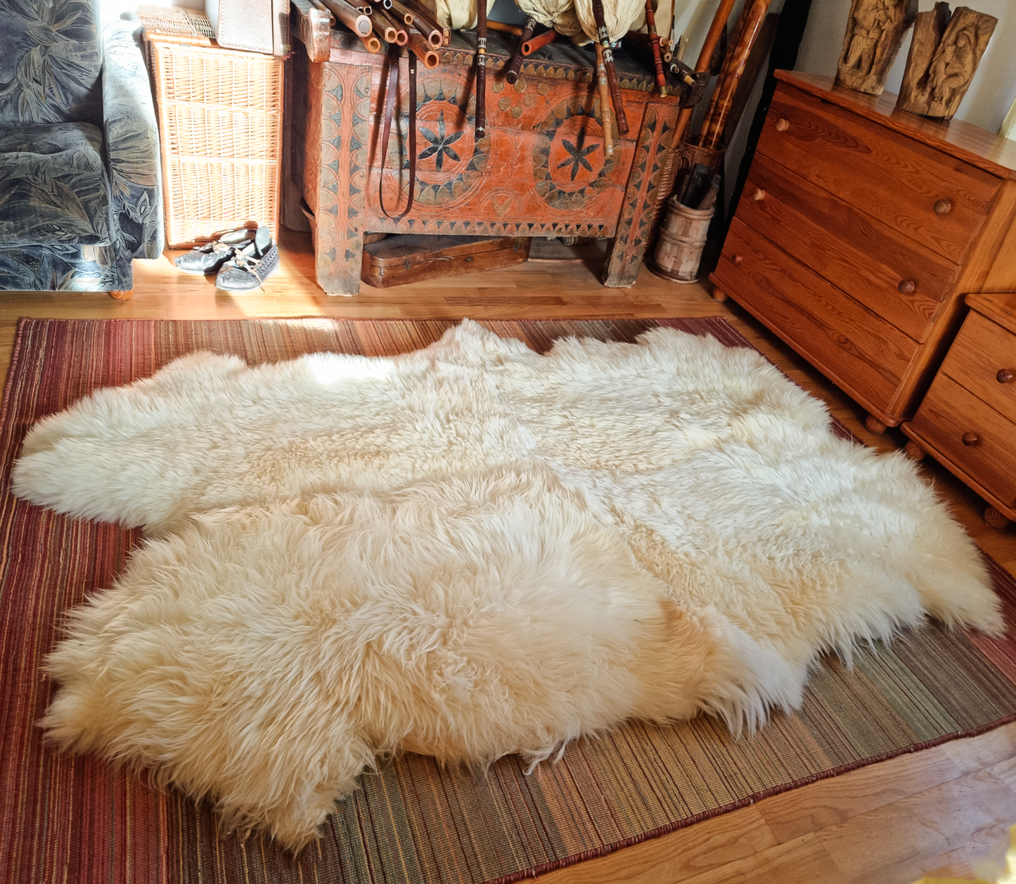 Schaffell Premium Schaffell Teppich Natur Rund Groß XXL
