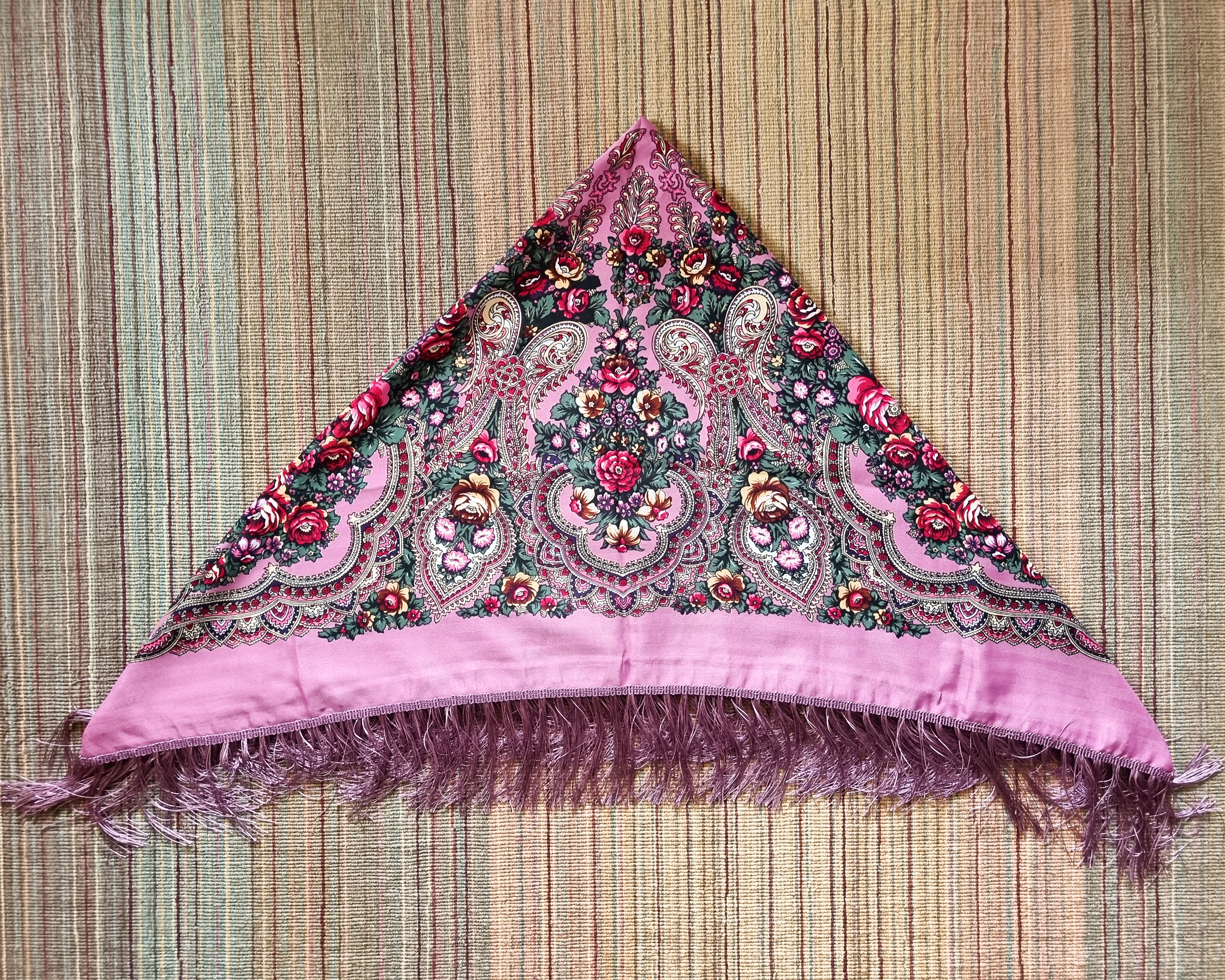 Green Folk Highlander Scarf, Large Decorated Regional Scarf for Christmas