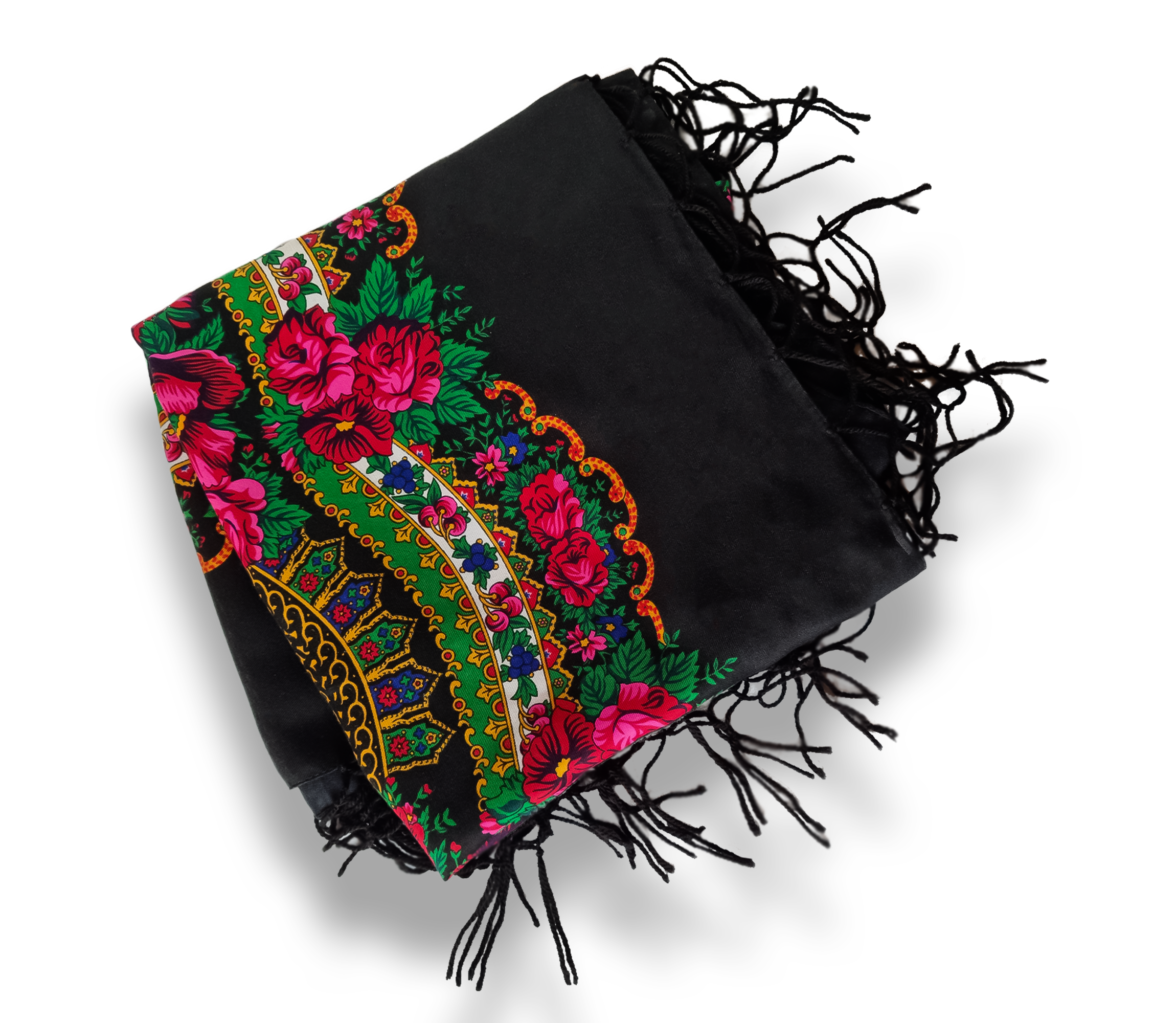 Highlander Scarf Black Folk Regional Scarf Decorated Large for Christmas