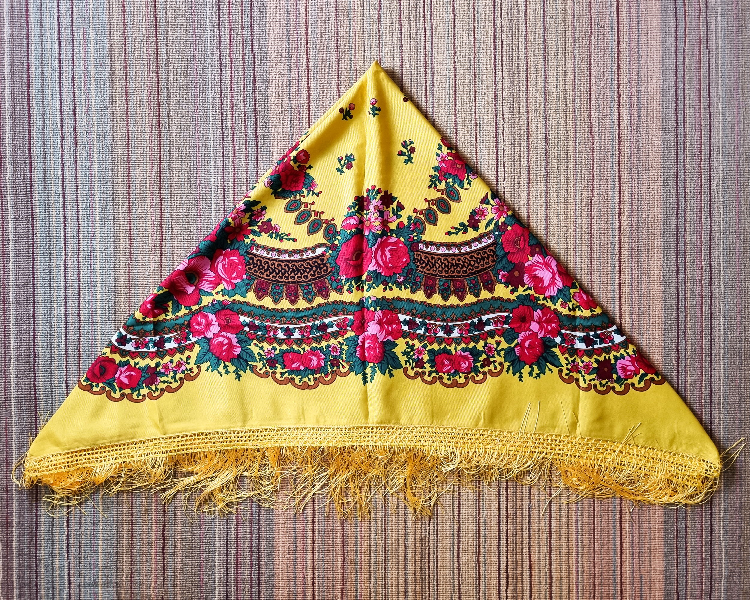 Green Folk Highlander Scarf, Large Decorated Regional Scarf for Christmas