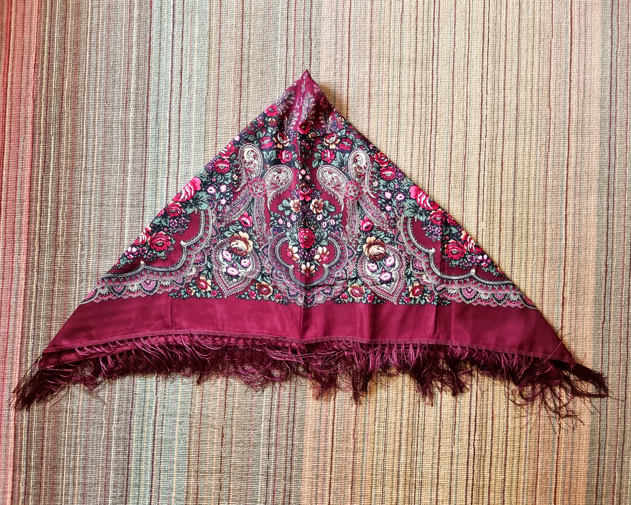 Green Folk Highlander Scarf, Large Decorated Regional Scarf for Christmas