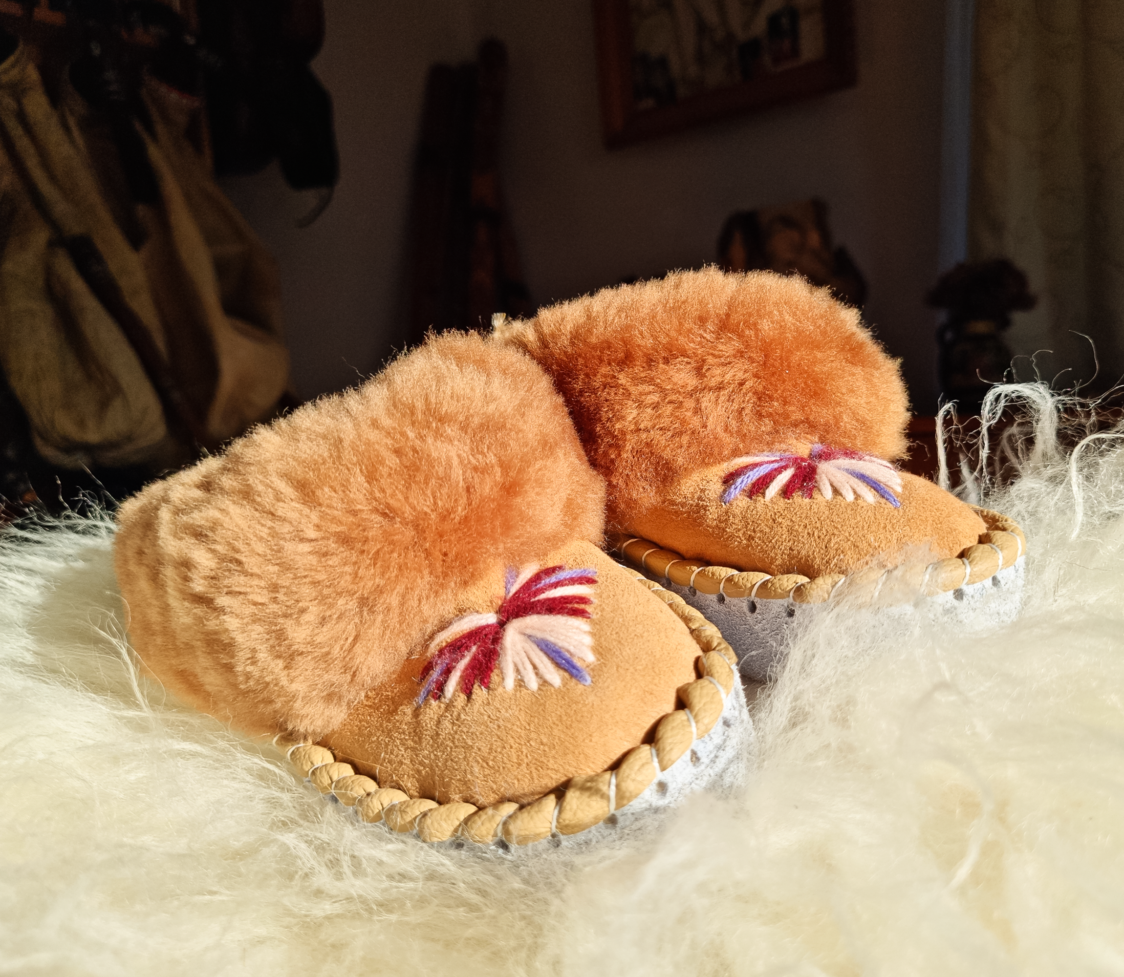 Bambosze Wsuwane Góralskie Domowe Połówki Kapcie Wełniane Ciepłe