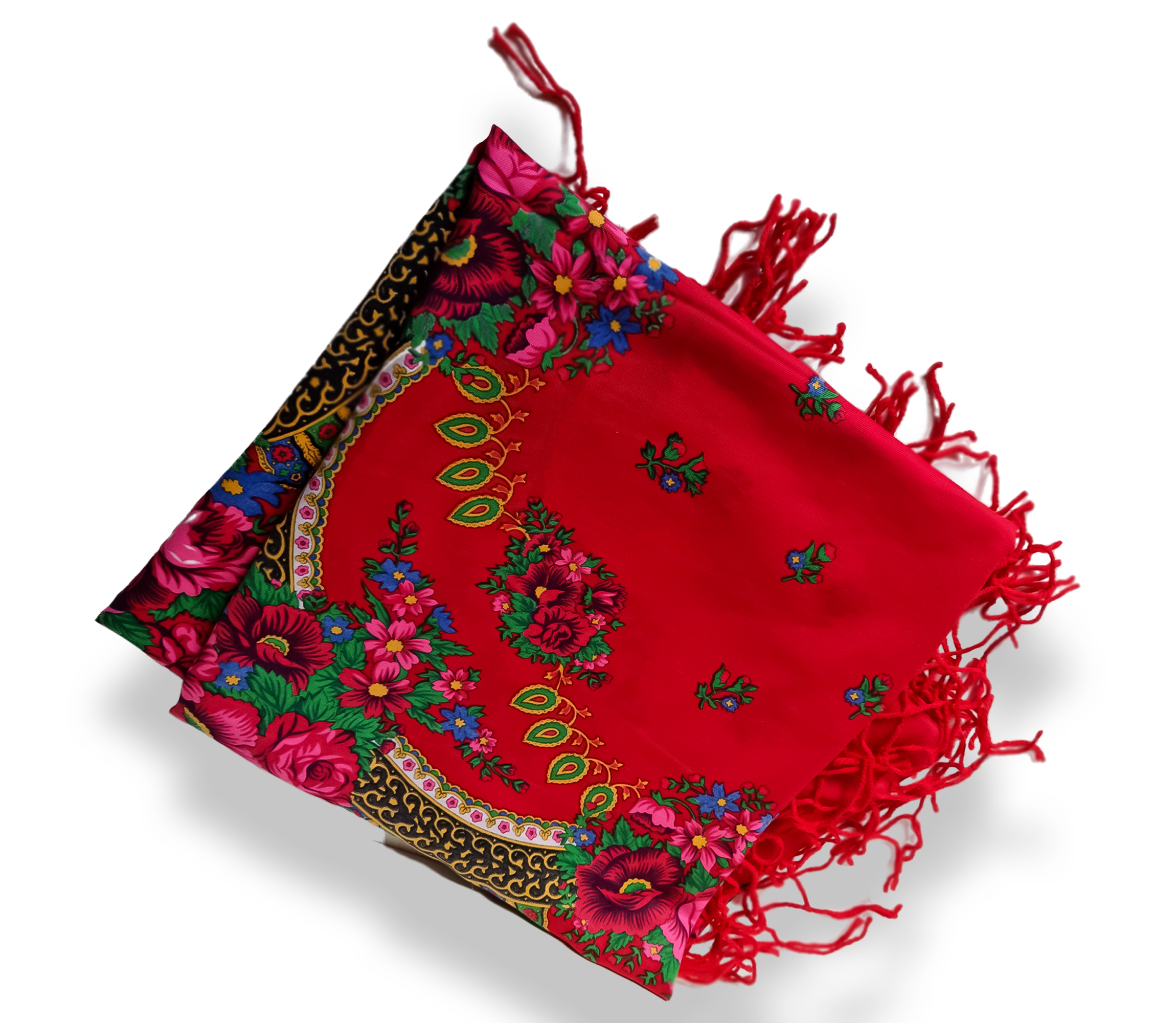 Red Highlander Scarf, Folk Regional Scarf, Large Decorated for Christmas