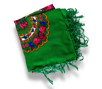 Green Folk Highlander Scarf, Large Decorated Regional Scarf for Christmas