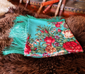 Green Folk Highlander Scarf, Large Decorated Regional Scarf for Christmas