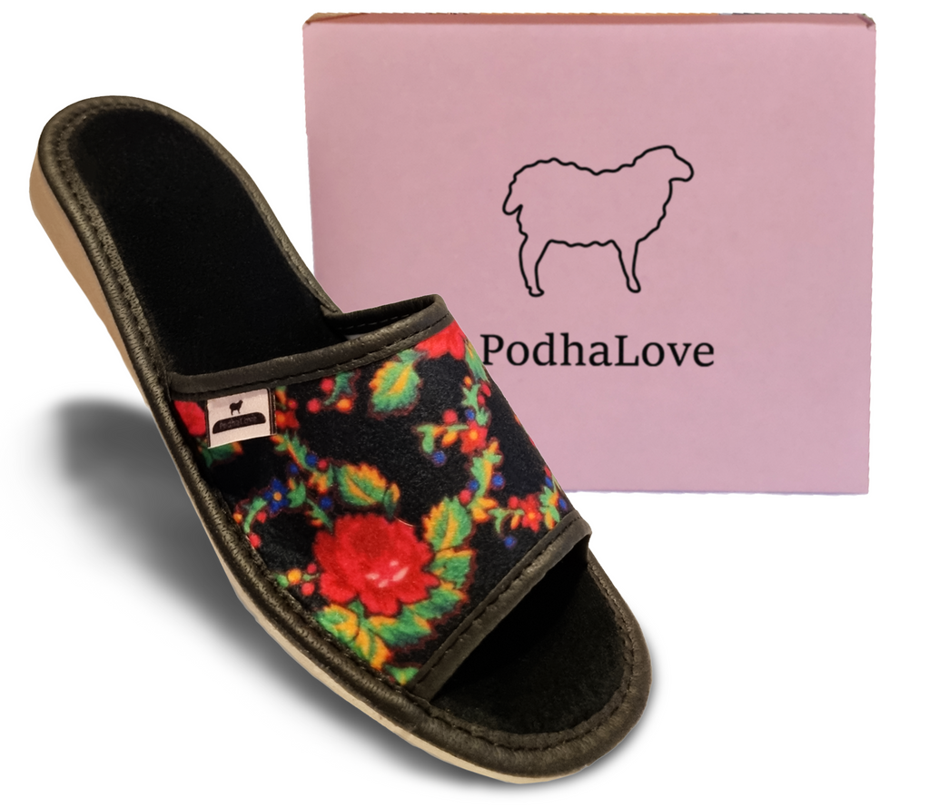 Pantofle Góralskie Kapcie Damskie Letnie Góralskie Kwiaty Klapki Podhalove