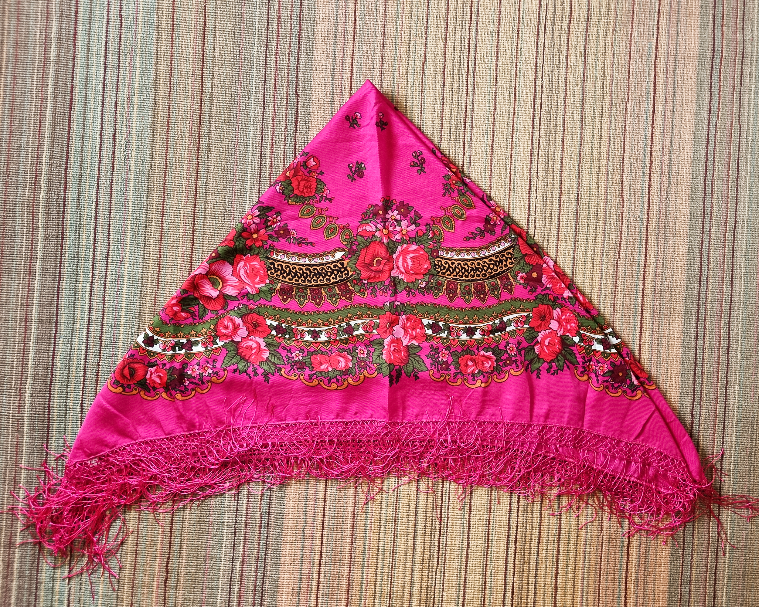 Green Folk Highlander Scarf, Large Decorated Regional Scarf for Christmas