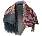 Green Folk Highlander Scarf, Large Decorated Regional Scarf for Christmas