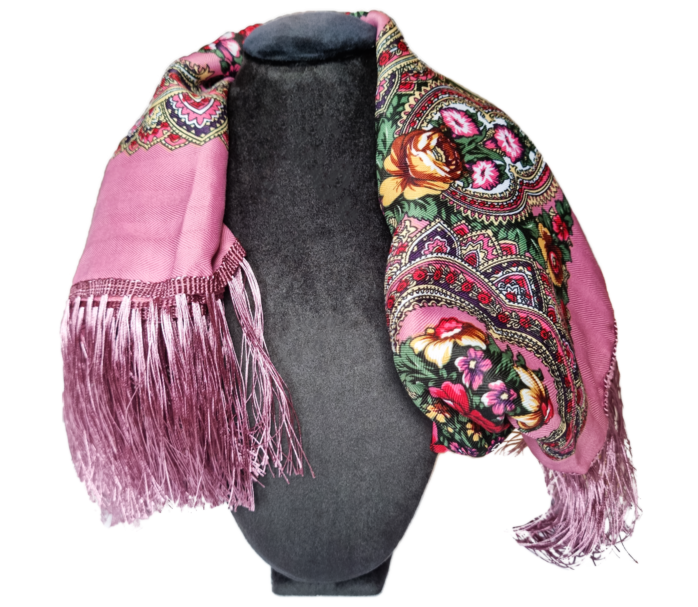 Green Folk Highlander Scarf, Large Decorated Regional Scarf for Christmas