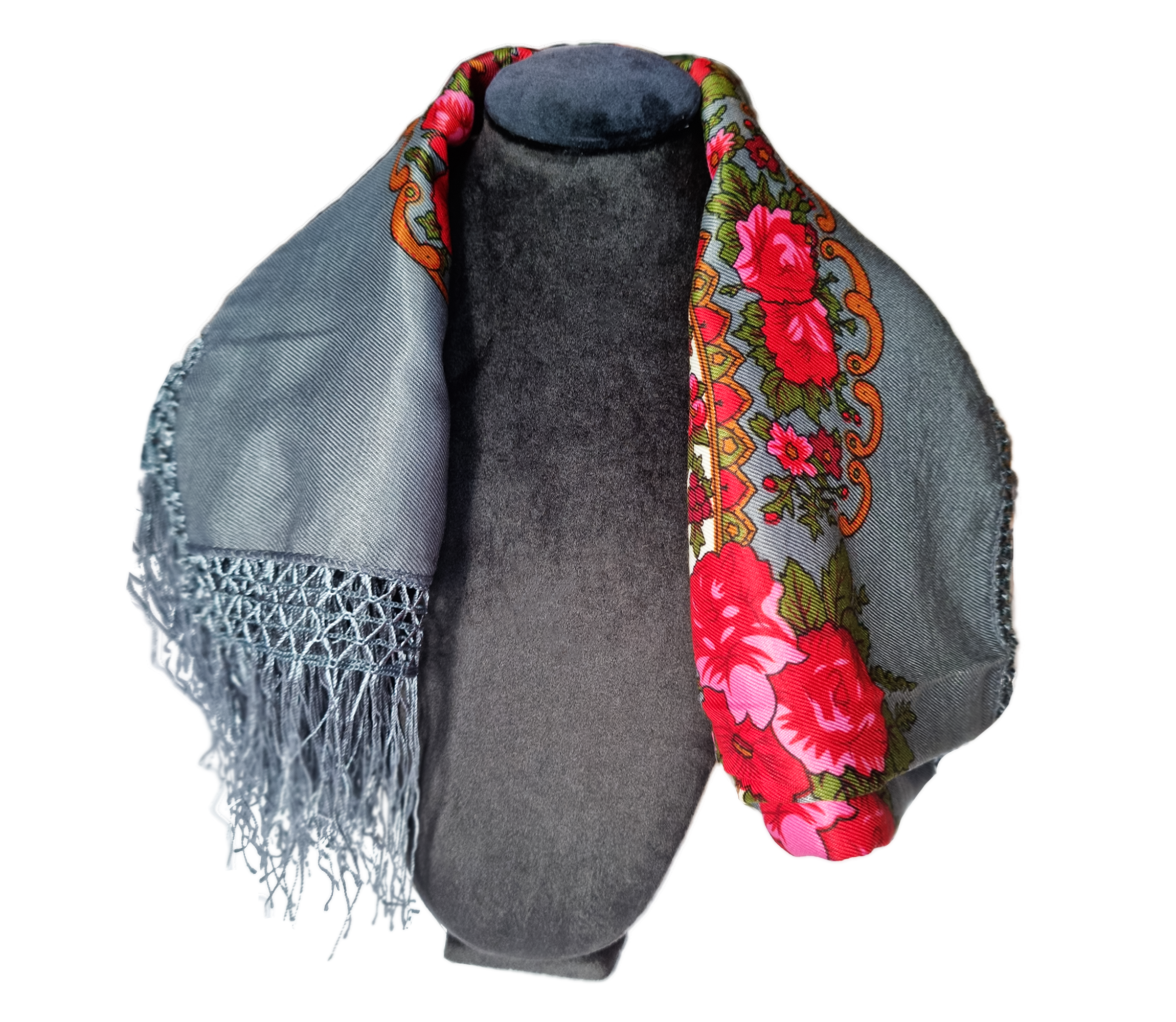 Green Folk Highlander Scarf, Large Decorated Regional Scarf for Christmas