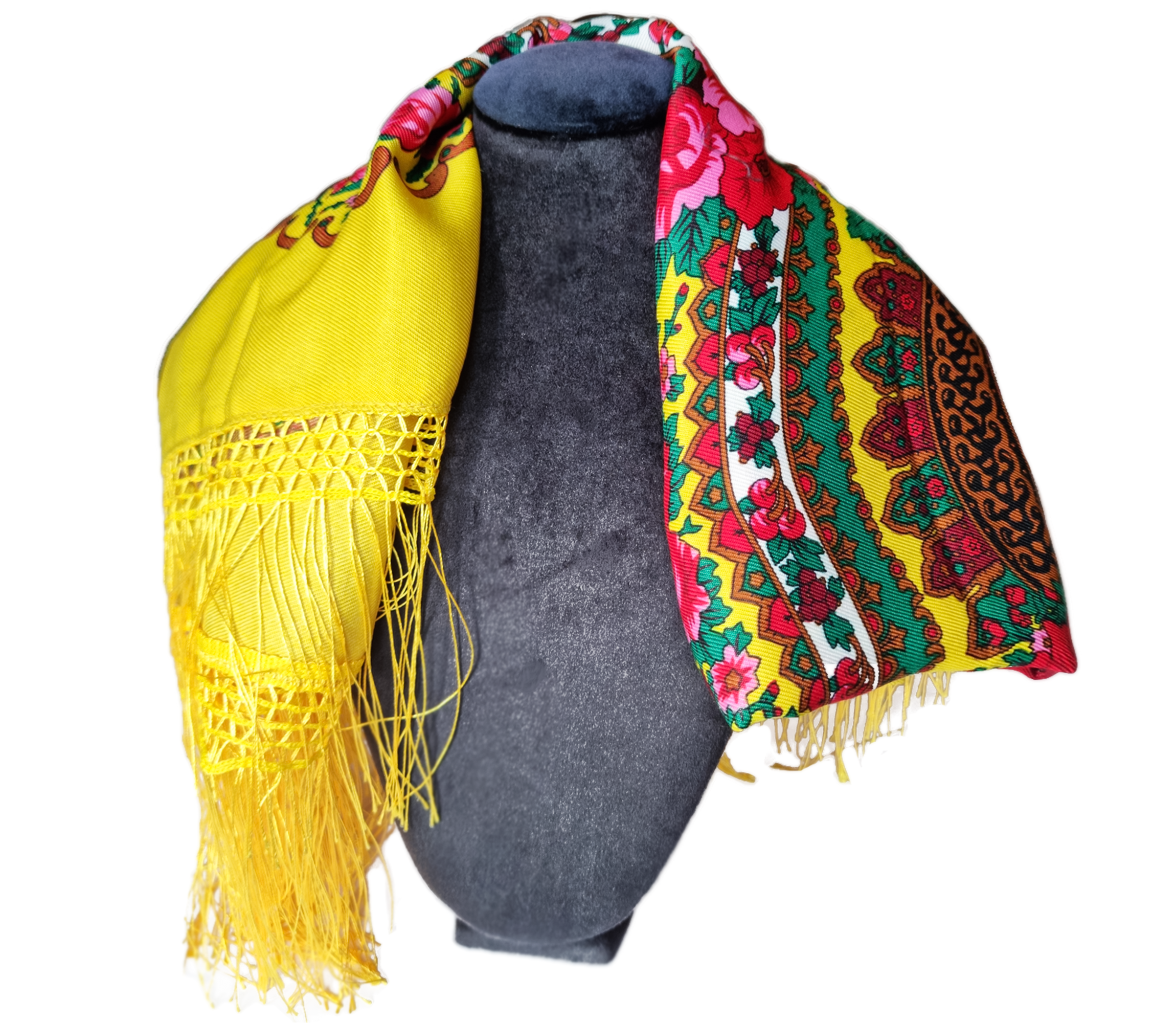 Green Folk Highlander Scarf, Large Decorated Regional Scarf for Christmas