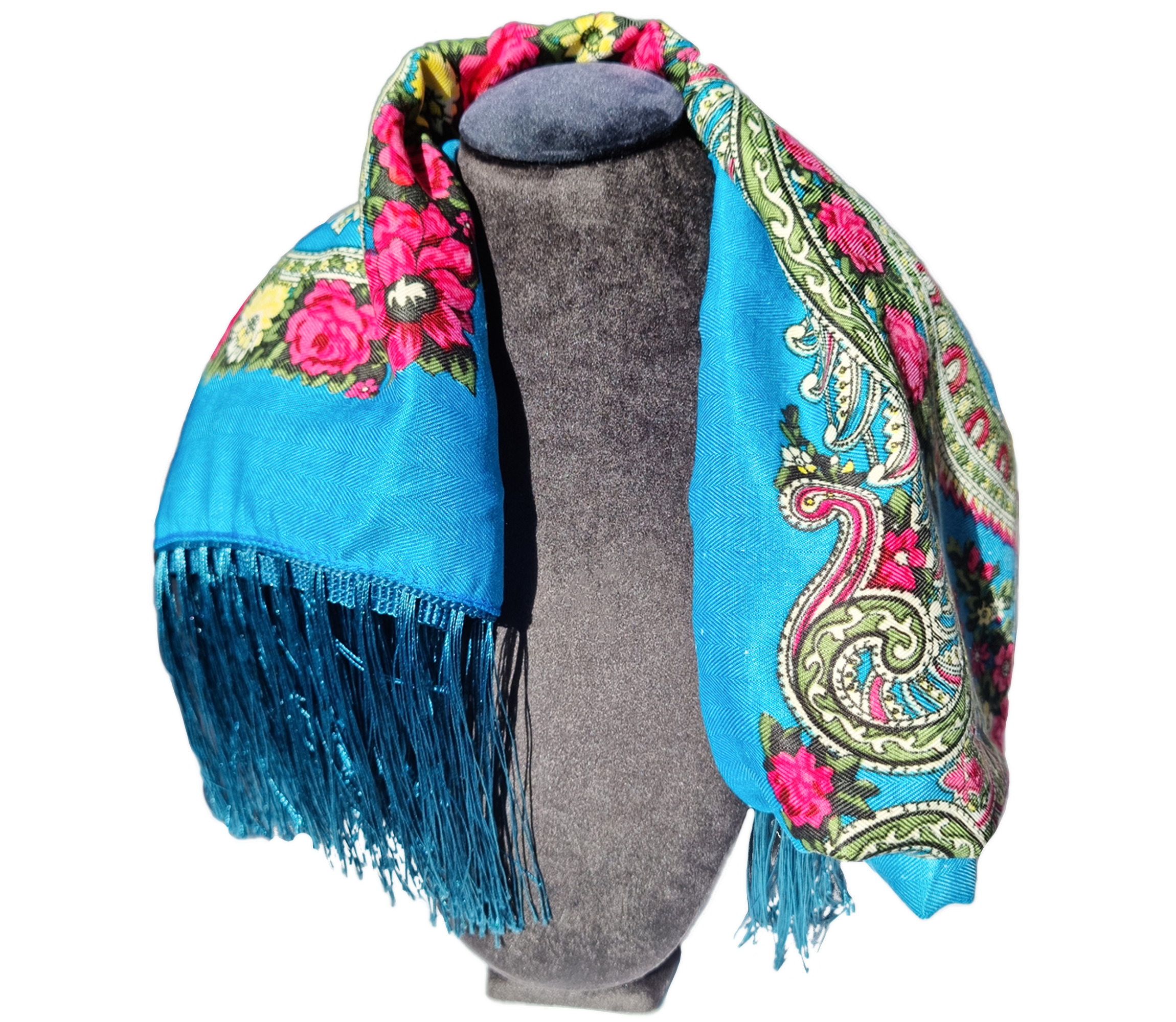 Green Folk Highlander Scarf, Large Decorated Regional Scarf for Christmas