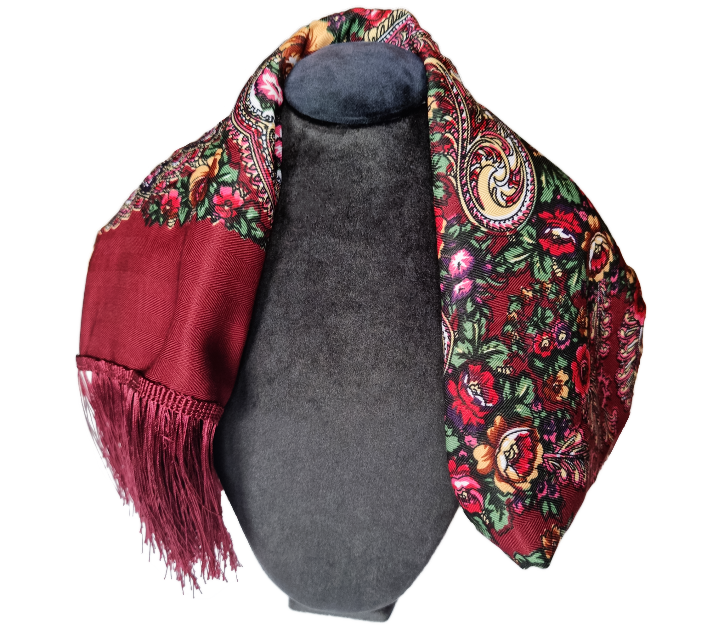 Green Folk Highlander Scarf, Large Decorated Regional Scarf for Christmas