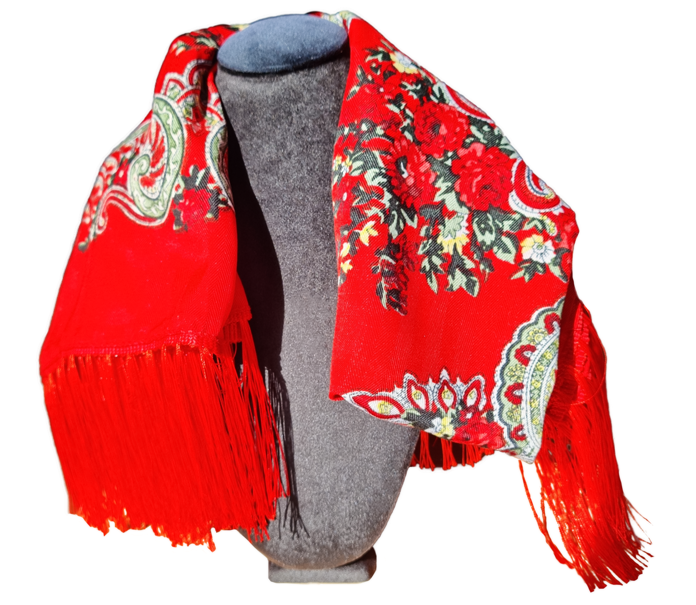 Green Folk Highlander Scarf, Large Decorated Regional Scarf for Christmas